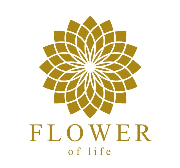 꽃의 생명 고대 상징은 아름다운 우아한 벡터 로고 또는 흰색 배경, 신성한 기하학 디자인 요소, 난해한 기호 위에 격리된 상징입니다.