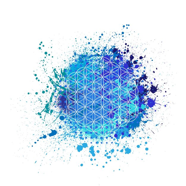 Vector flower of life grunge blue background