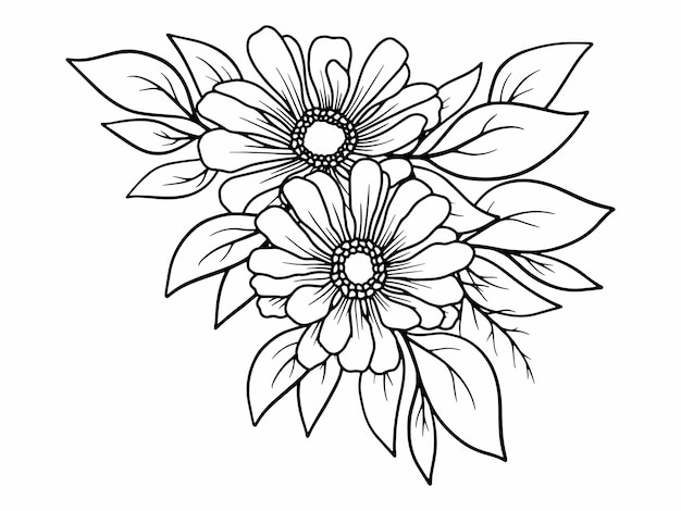 Flower Line Art Arrangement Illustration