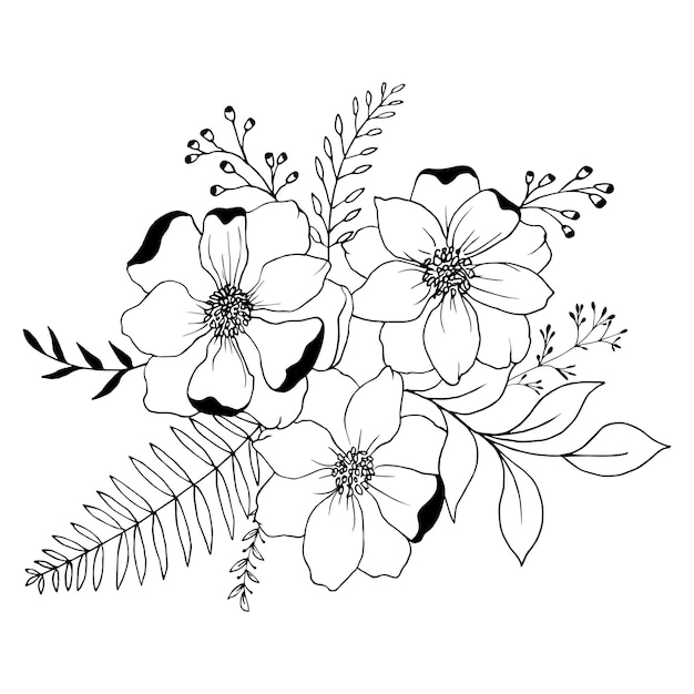 Vector flower line art arrangements