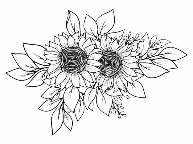 Vector flower line art black and white