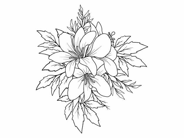 Vector flower line art black and white