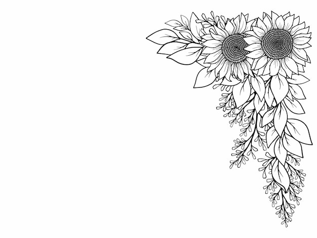 Vector flower line art corner border