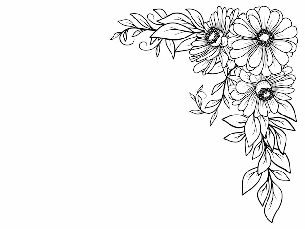 Vector flower line art corner border