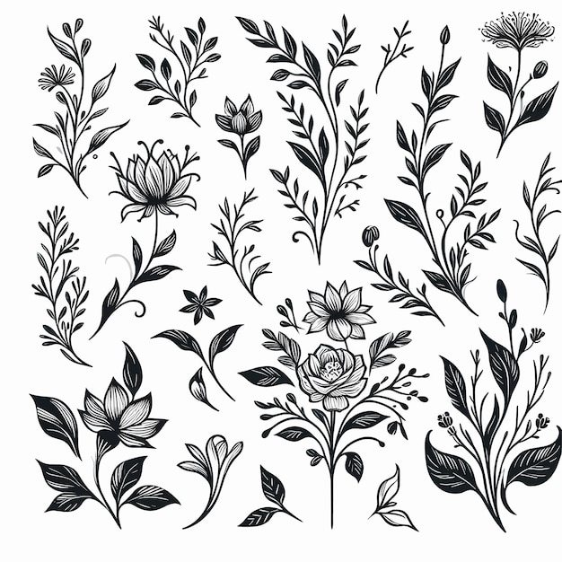 Vector flower line art floral elements illustration