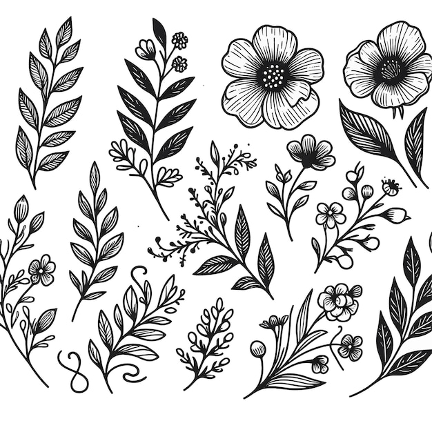 Vector flower line art floral elements illustration