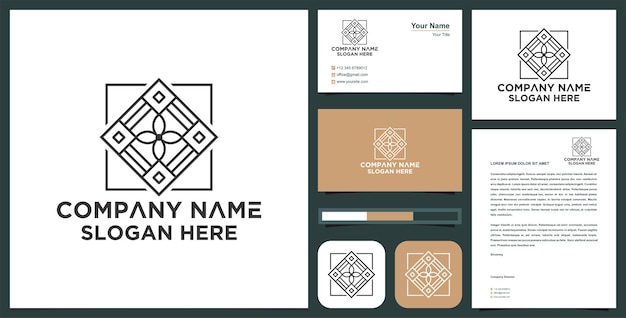 flower Line art logo mandala and business card design Premium Vector