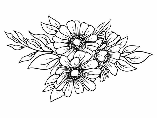 Flower Line Art zwart en wit