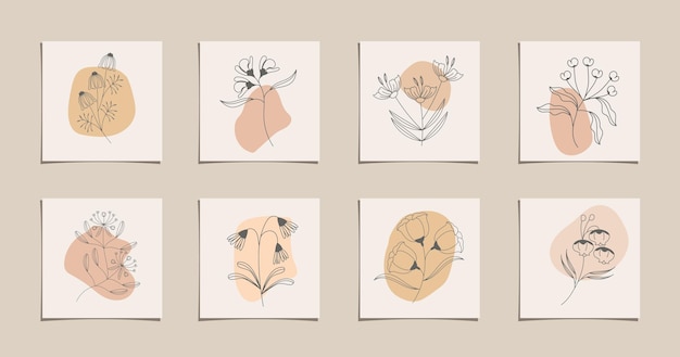 ベクトル 花の線画、連続線画アート、抽象的な最小限の植物アート。