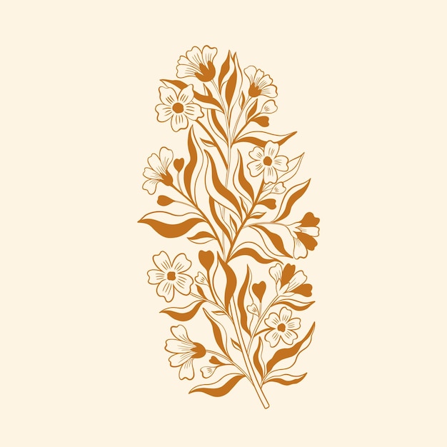 Flower line hand drawn style One object vintage design Elegant plant William Moriss drawing style
