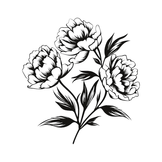 Vector flower line simple black and white tattoo stencil vector