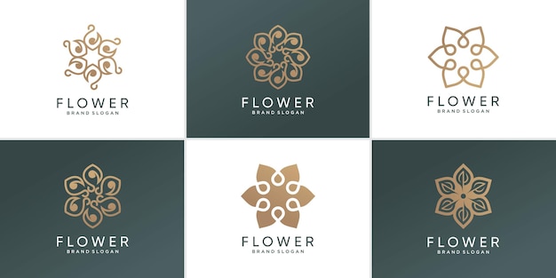 Flower logo collection with creative abstract concept Premium Vector