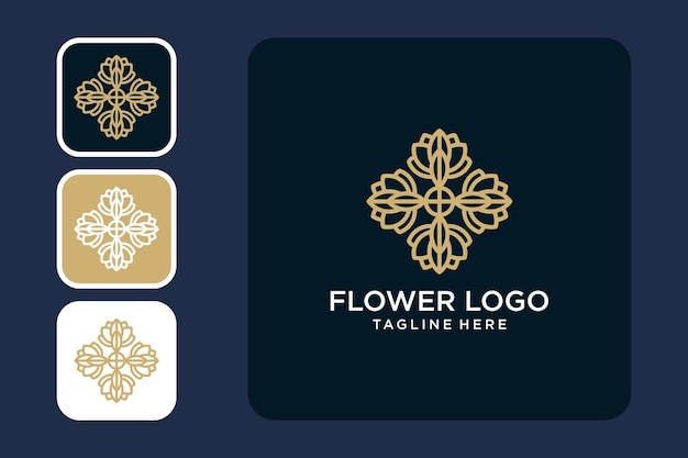 Design del logo del fiore o design del logo dell'ornamento floreale