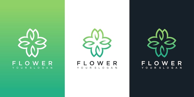 Flower logo design template on different colors