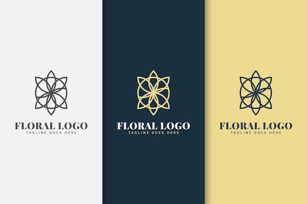 Modello di progettazione di logo di fiore con concetto di linea