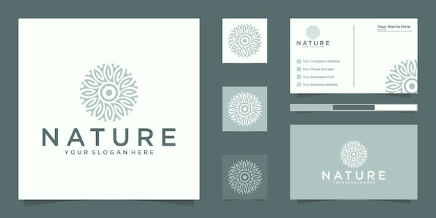 Flower logo design with line art style. logo and business card