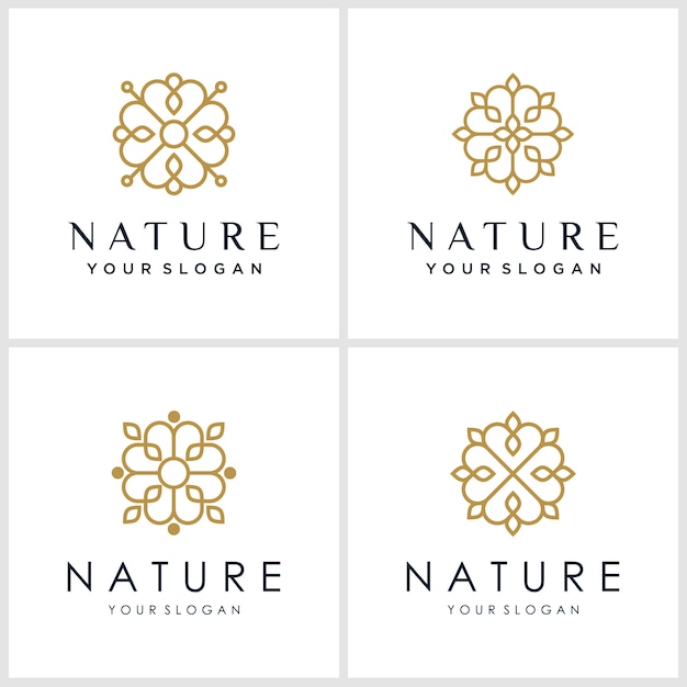 Logo design floreale con stile line art. i loghi possono essere utilizzati per spa, salone di bellezza, decorazione, boutique.