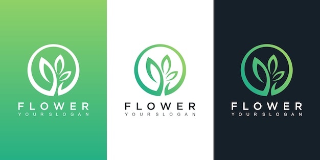 Flower logo design with line art style