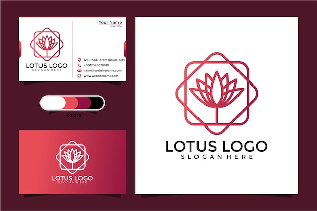 Цветочный дизайн логотипа со стилем линии и визитной карточкой
