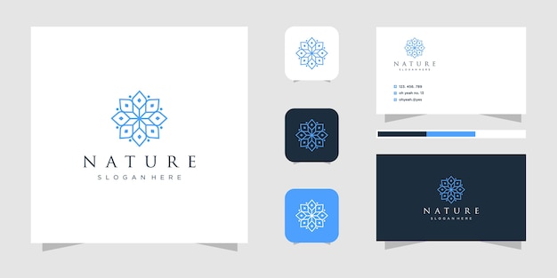 Flower logo line art style and business card.