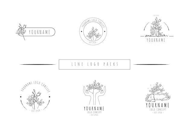 Vector flower logo pack minimalist line art collection