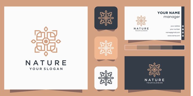 Flower logo  with line art style and business card 