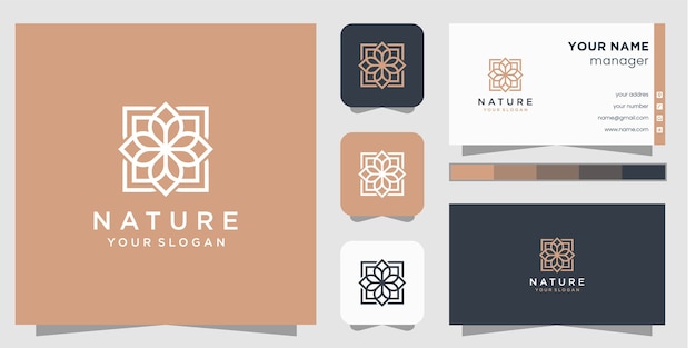 Flower logo  with line art style and business card 