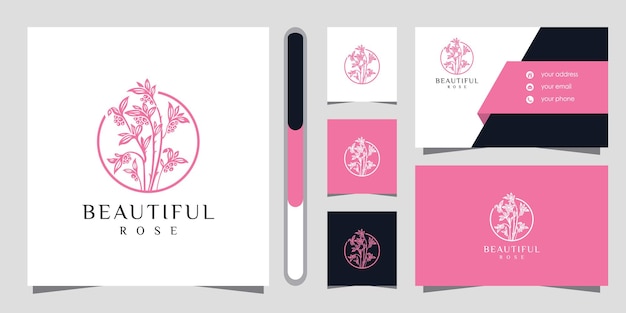 Flower logo with line art style and business card.