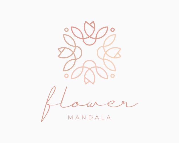 Flower Lotus Mandala Oriental Circular Pattern Blossom Lily Beautiful Feminine Vector Logo Design