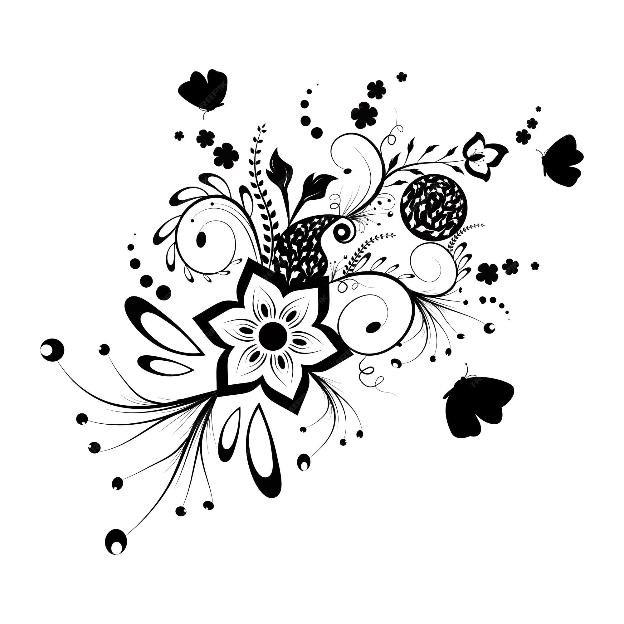 Premium Vector | Flower luxury floral black and white design ...