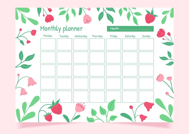 Flower maandelijkse planner sjabloon Minimalistische platte planner