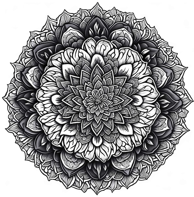 Flower Mandala in Black and White
