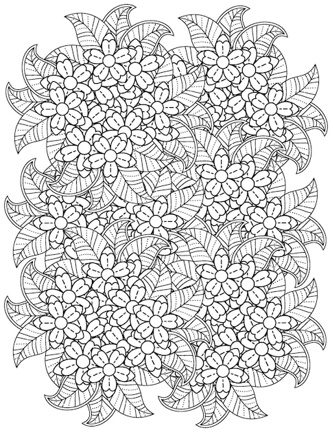 Pagina da colorare di mandala di fiori illustrazione di fiori disegnati a mano pagina da colorare di mandala per adulti