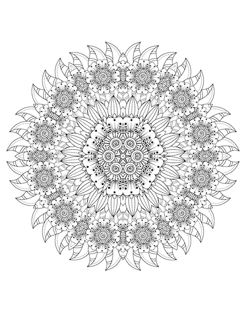 Flower Mandala coloring page Hand drawn flower illustration Mandala coloring page for adult