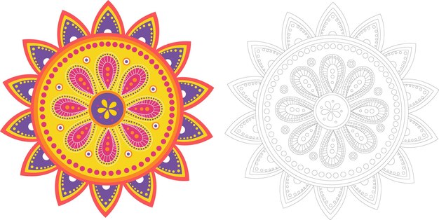 Flower Mandala Coloring Page. Happy Diwali. Indian Culture, Buddhist Religion