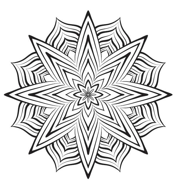 Flower mandala coloring page Intricate symmetrical floral shape for mindful coloring Black outline on white background