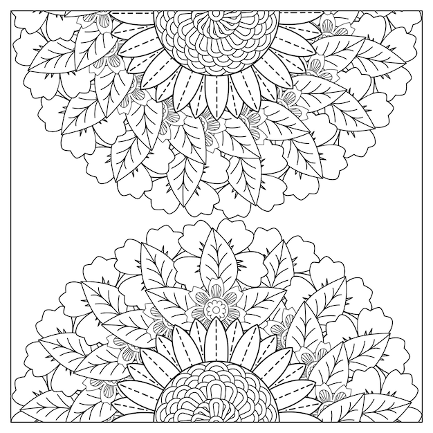 Страница раскраски цветочной мандалы и страница раскраски мандалы с лучшей цветочной страницей раскраски