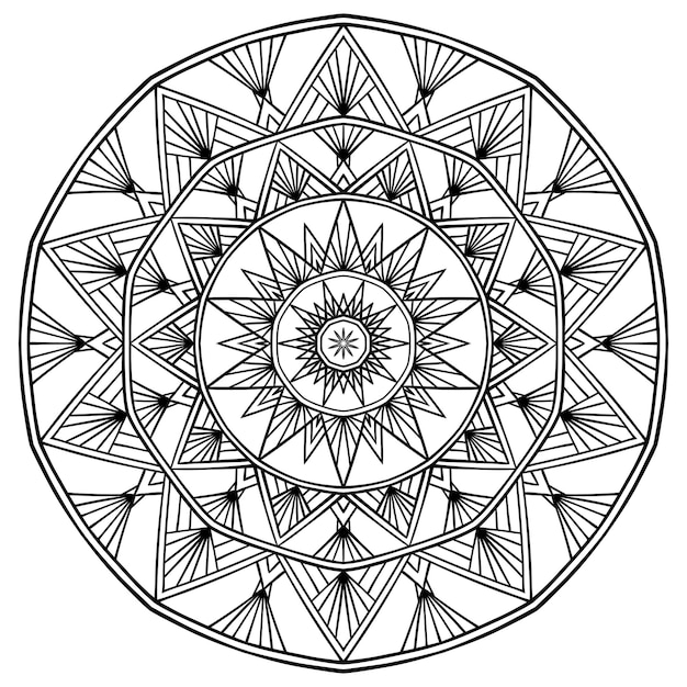 Flower mandala coloring page Simple symmetrical floral shape for mindful coloring Black outline on white background