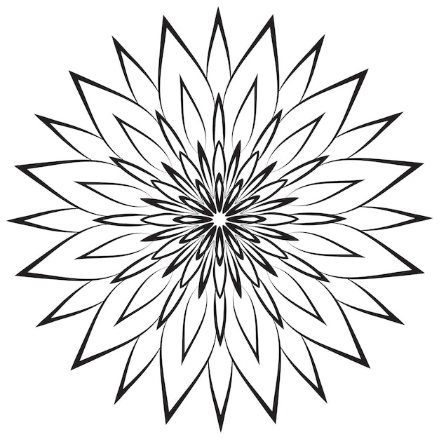 Vector flower mandala coloring page simple symmetrical floral shape for mindful coloring black outline on white background