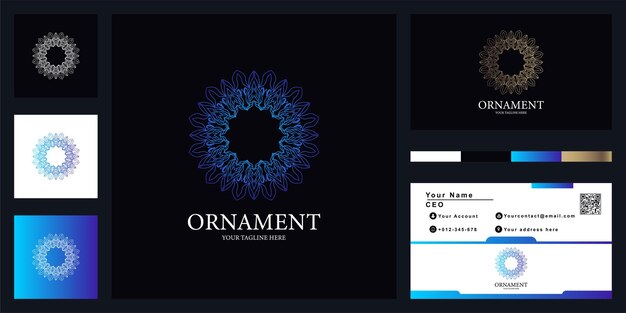 Vector flower, mandala or ornament luxury logo template design with business card.