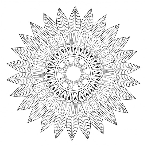 Flower mandala ottoman motifs round outline