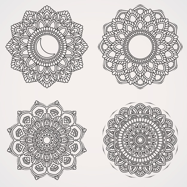 Flower Mandala Set with Ornaments suitable for henna tattoos photos coloring books islam hinduBuddha india pakistan chinese arab