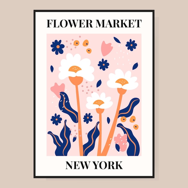 Vector flower market poster abstract floral illustration poster for postcards wall art banner background