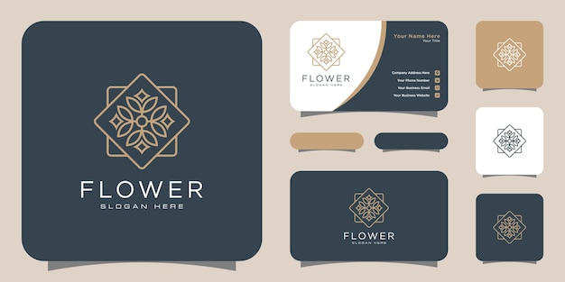 Vector flower mono line luxury logo with business card design