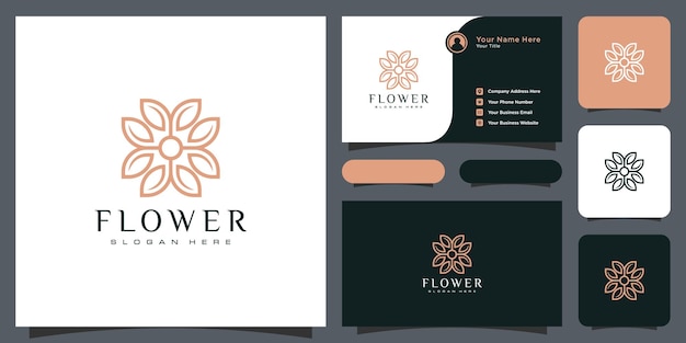 Flower mono line luxury logo with business card design