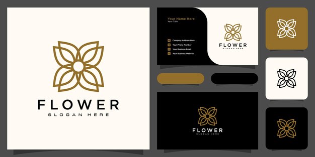 Flower mono line luxury logo with business card design