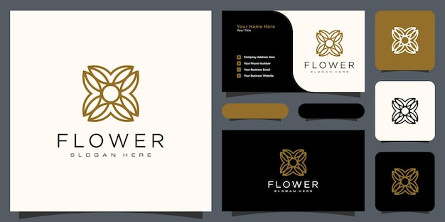 Flower mono line luxury logo with business card design