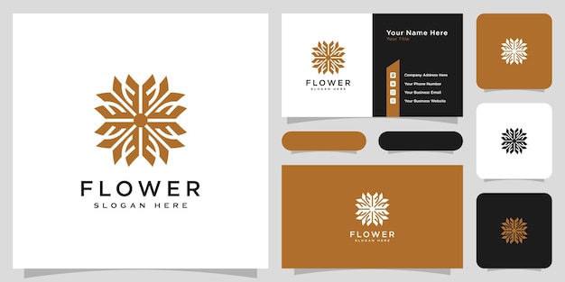 Flower mono line luxury logo with business card design