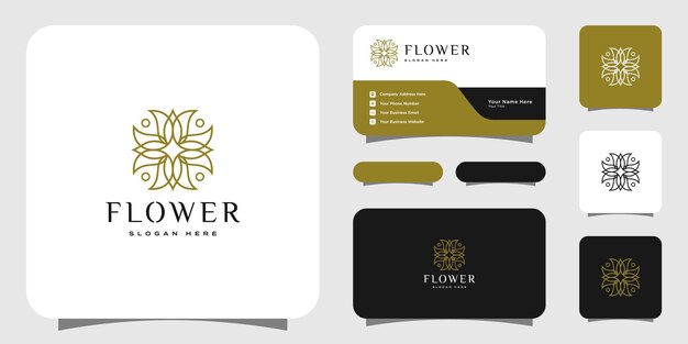 Flower mono line luxury logo with business card design