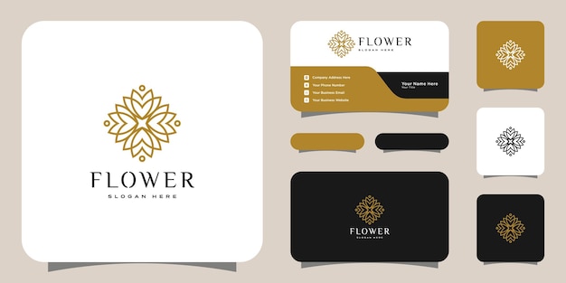 Flower mono line luxury logo with business card design